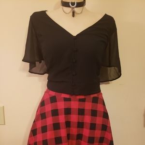 Red Plaid Hot Topic Skater Skirt W/ POCKETS